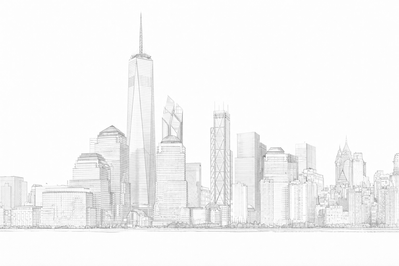 Line illustration of the Lower Manhattan skyline